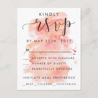 ピンクの水彩背景RSVP招待状カード 出欠カード