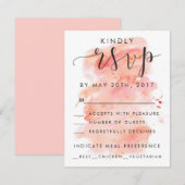 ピンクの水彩背景RSVP招待状カード 出欠カード (正面/裏面)