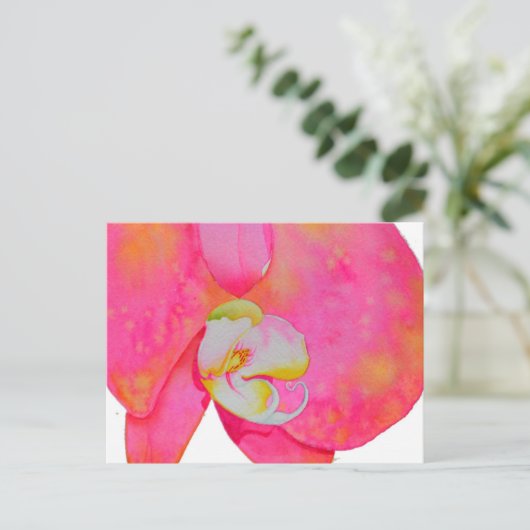 ピンクの水彩色のオーキッドの絵 ポストカード (スタンド正面)