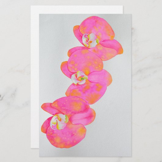 ピンクの水彩色のオーキッドの絵 便箋 (正面/裏面)
