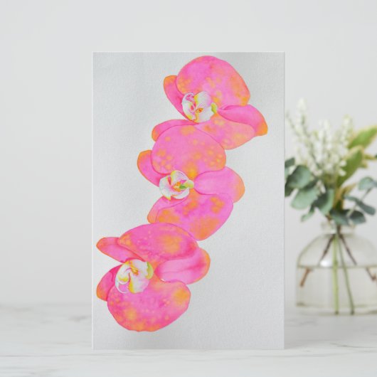 ピンクの水彩色のオーキッドの絵 便箋 (スタンド正面)
