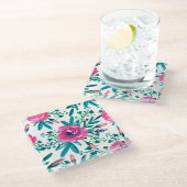 ピンクの水彩色のバラ ガラスコースター (アングル)