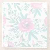 ピンクの水彩色のバラ ガラスコースター (裏面)