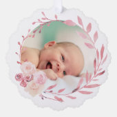 ピンクの水彩色枠バプテスマ感謝していス オーナメントカード (正面)