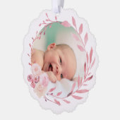 ピンクの水彩色枠バプテスマ感謝していス オーナメントカード (左)