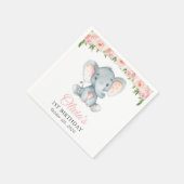 ピンクの水彩花とゾウの1歳の誕生日 スタンダードカクテルナプキン (角)