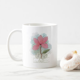 ピンクの水彩花と愛 コーヒーマグカップ