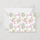 ピンクの水彩花と緑の名前をカスタムする ノートカード (裏面)