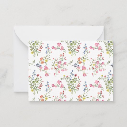 ピンクの水彩花と緑の名前をカスタムする ノートカード (裏面)