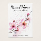 ピンクの水彩花のイヤリングカード (正面)