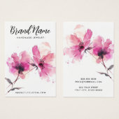 ピンクの水彩花のイヤリングカード (正面&裏面)