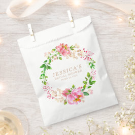 ピンクの水彩花のウェディングシャワーカスタム フェイバーバッグ
