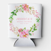 ピンクの水彩花のウェディングシャワー オーダーメイド 缶クーラー (正面)