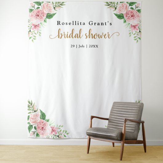 ピンクの水彩花のウェディングシャワー タペストリー (インサイチュ)