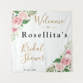 ピンクの水彩花のウェディングシャワー タペストリー (正面)