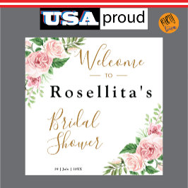 ピンクの水彩花のウェディングシャワー タペストリー