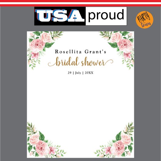 ピンクの水彩花のウェディングシャワー タペストリー