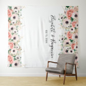 ピンクの水彩花のウェディングフォトバックドロップ タペストリー (インサイチュ(横))