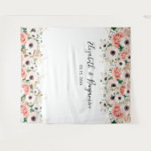 ピンクの水彩花のウェディングフォトバックドロップ タペストリー (正面(横))