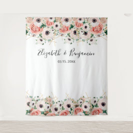 ピンクの水彩花のウェディングフォトバックドロップ タペストリー