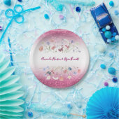 ピンクの水彩花のウェディング ペーパープレート (パーティー)