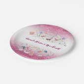 ピンクの水彩花のウェディング ペーパープレート (アングル)