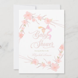 ピンクの水彩花のエレガントなベイビーシャワー 招待状