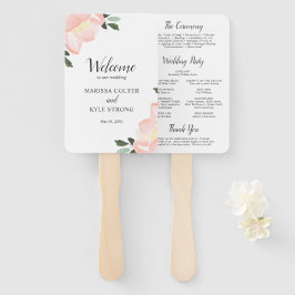 ピンクの水彩花のエレガントな結婚式プログラム ハンドファン
