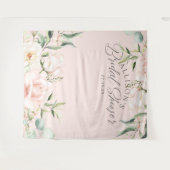 ピンクの水彩花のシックなウェディングシャワーの背景 タペストリー (正面(横))