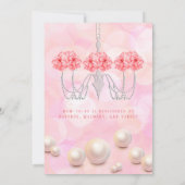 ピンクの水彩花のシャンデリアの女の子のベビーシャワー 招待状 (裏面)