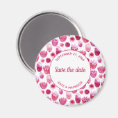 ピンクの水彩花のパターン日付を保存 マグネット (正面/裏面)