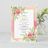 ピンクの水彩花のフローラルボホウェディング 招待状 (スタンド正面)