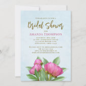 ピンクの水彩花のブライダルシャワー 招待状 (正面)