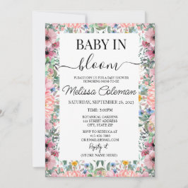 ピンクの水彩花のベイビー イン ブルーム ベイビー シャワー 招待状