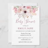 ピンクの水彩花のベビーシャワー招待状 招待状 (正面)