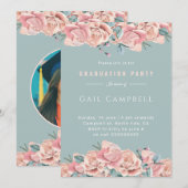 ピンクの水彩花の写真 招待状 (正面/裏面)