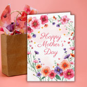 ピンクの水彩花の写真　母の日 カード