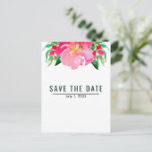 ピンクの水彩花の夏のデザイン Save the Date 案内ポストカード (スタンド正面)