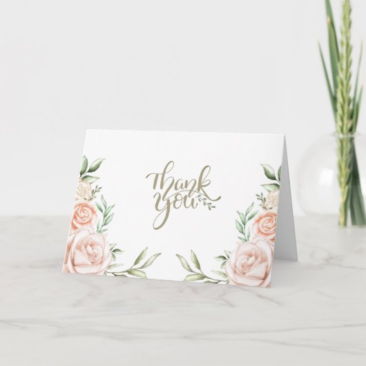 ピンクの水彩花の感謝カード サンキューカード (正面)