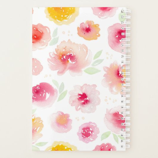 ピンクの水彩花の模様パーソナライズされた プランナー手帳 (裏面)
