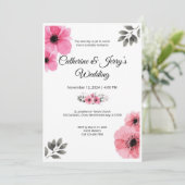 ピンクの水彩花の結婚式招待状カード 招待状 (スタンド正面)