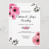 ピンクの水彩花の結婚式招待状カード 招待状 (正面/裏面)