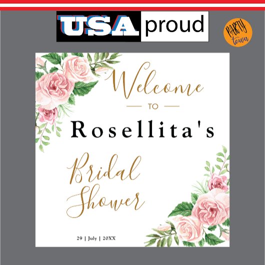 ピンクの水彩花の美しいウェディングシャワー タペストリー