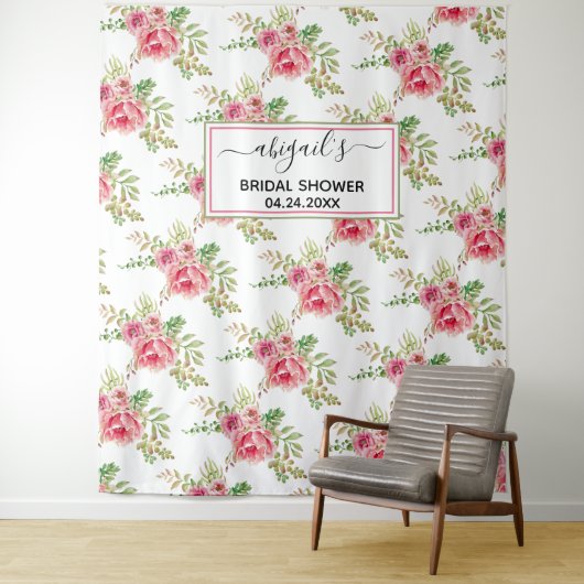 ピンクの水彩花の花のブライダルシャワー タペストリー (インサイチュ)