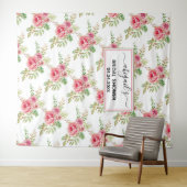 ピンクの水彩花の花嫁のシャワー タペストリー (インサイチュ(横))