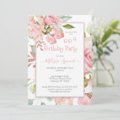 ピンクの水彩花の誕生日パーティー 招待状 (スタンド正面)