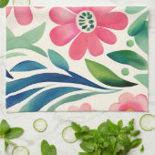 ピンクの水彩花アート キッチンタオル (折り畳み)