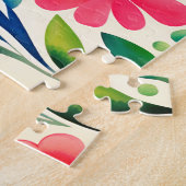 ピンクの水彩花アート ジグソーパズル (側面)