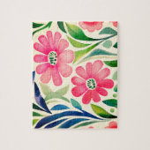 ピンクの水彩花アート ジグソーパズル (縦)