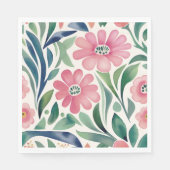 ピンクの水彩花アート スタンダードランチョンナプキン (正面)